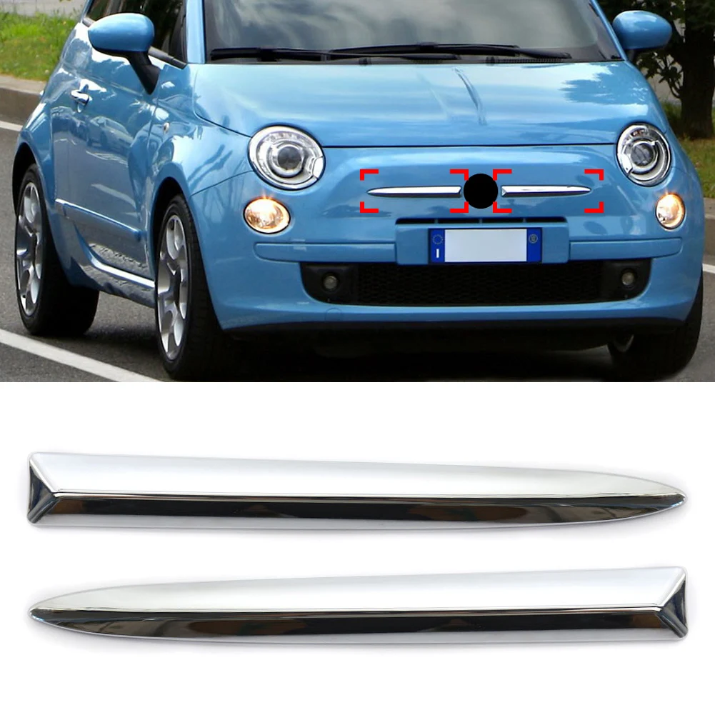 2Pcs/Pair Car Front Bumper Upper Moulding Trim Chrome ABS Decoration For FIAT 500 2007 2008 2009 2010 2011 2012 2013 2014 2015