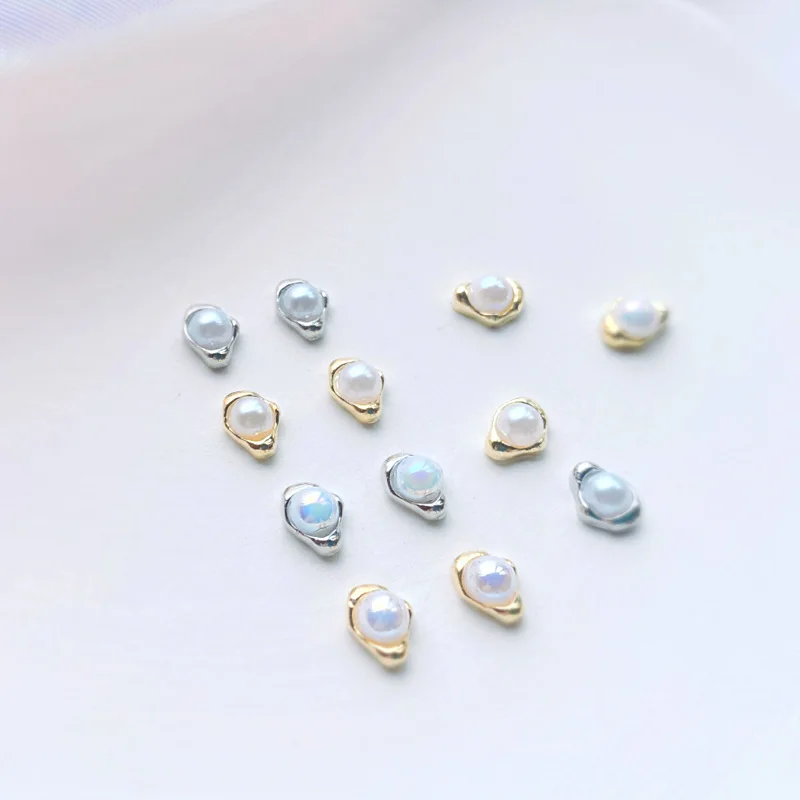 10Pcs Baroque Nail Art Accessories AB Pearl Irregular Alloy Flatback Nail 3D Stickers Jewelry For Manicure Japnaese Charms