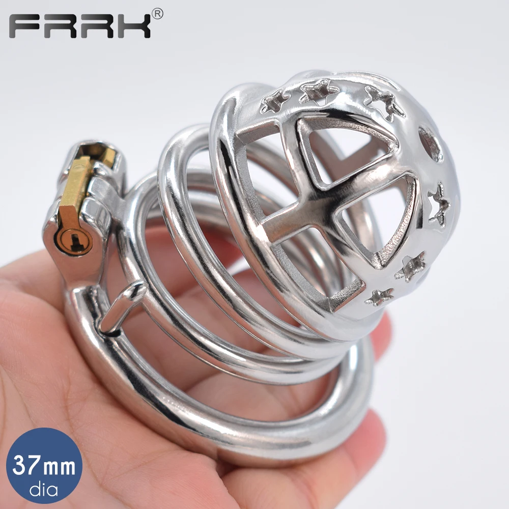 FRRK BDSM Toys for Couple Metal Male Chastity Cock Cage dia 37mm Adult Sex Shop Penis Rings Stainless Steel Bondage Belts