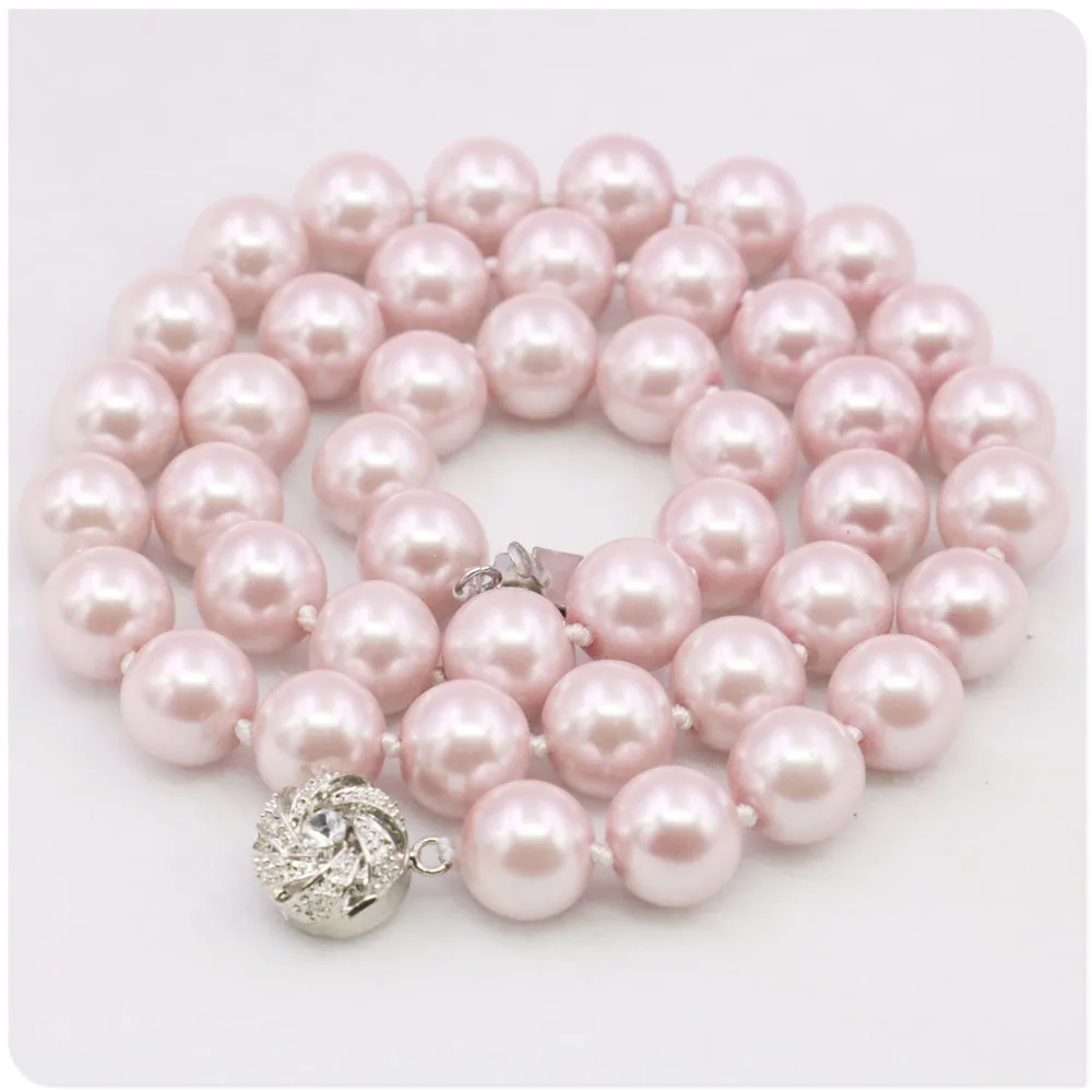 10mm Pink Round Shell Pearl Necklace Women Girls DIY Accessories Fashion Jewelry Making Design Rose Clasp Hand Mand Ornaments