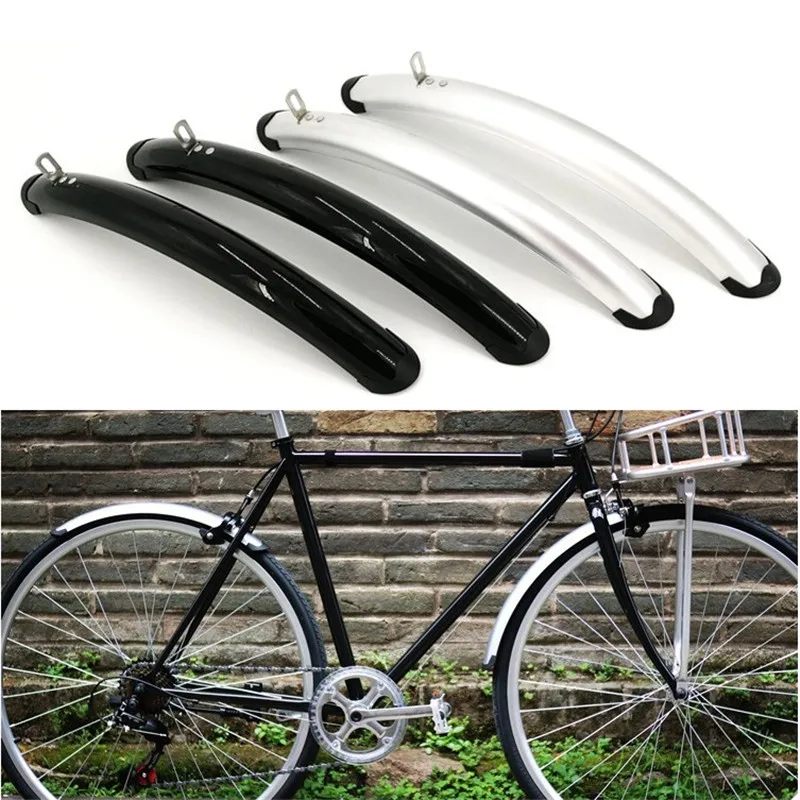 700C Road Bicycle Front Rear Fender Retro Bicycle Fixed Gear Bike Fender Bicycle Practical Parts Silver Black Aluminum Plastics