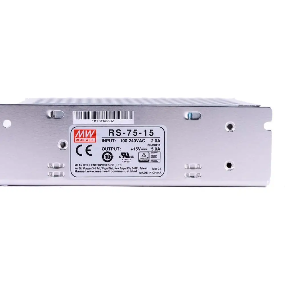 RS-75-15 Mean Well 75W/5A/15V DC Single Output Switching Power Supply meanwell online store