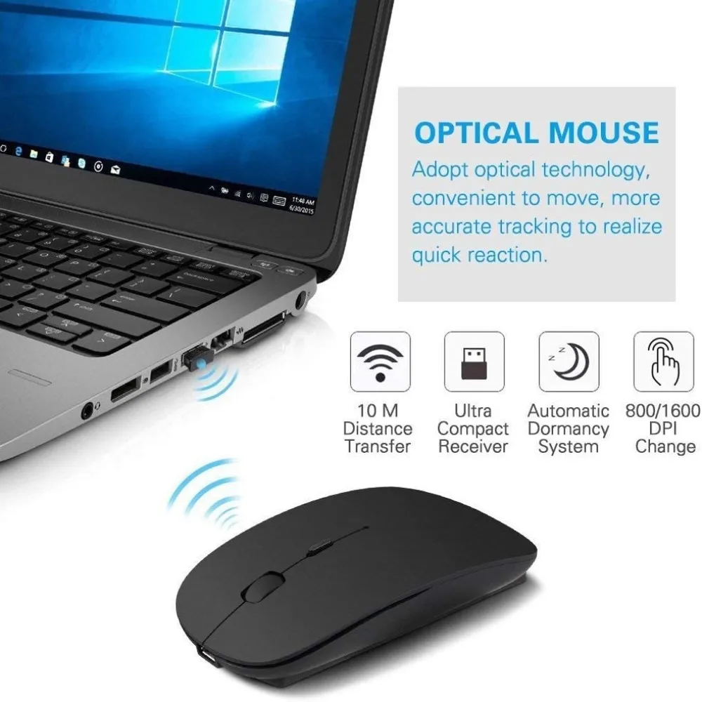 Bluetooth + 2.4G Wireless Dual Mode 2 in 1 Rechargeable Mouse 1600 DPI Ergonomic Portable Optical Mice For Laptop PC Tablet