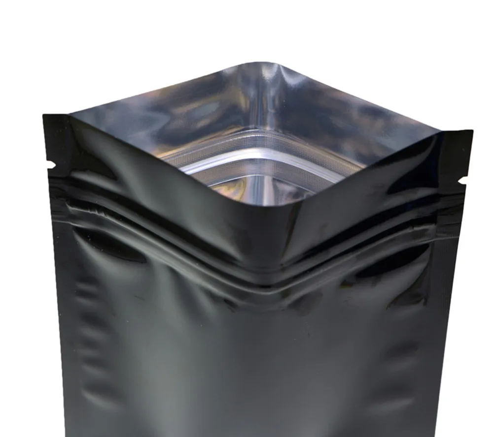 100 teile/los glänzende schwarze Aluminium folie Zip-Lock-Tasche selbst dichtende Tränen kerbe wieder versch ließbare flache Lebensmittel-Snack-Aufbewahrung verpackungs beutel – Detail 14