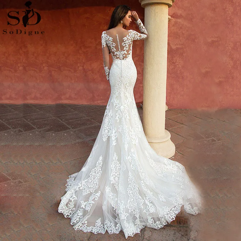 Abiti da sposa a sirena in pizzo su misura abito da sposa bianco a maniche lunghe abito da sposa Vintage 2022 Sexy Robe de mariage