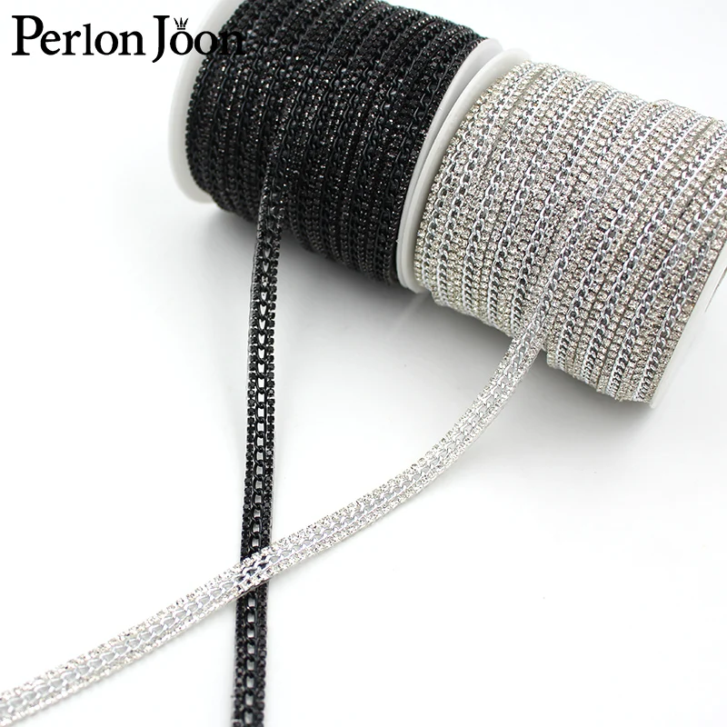 1 yard black and white rhinestone chain trim combination belt ironing on clothes, bags and shoes accessories decoration TR151