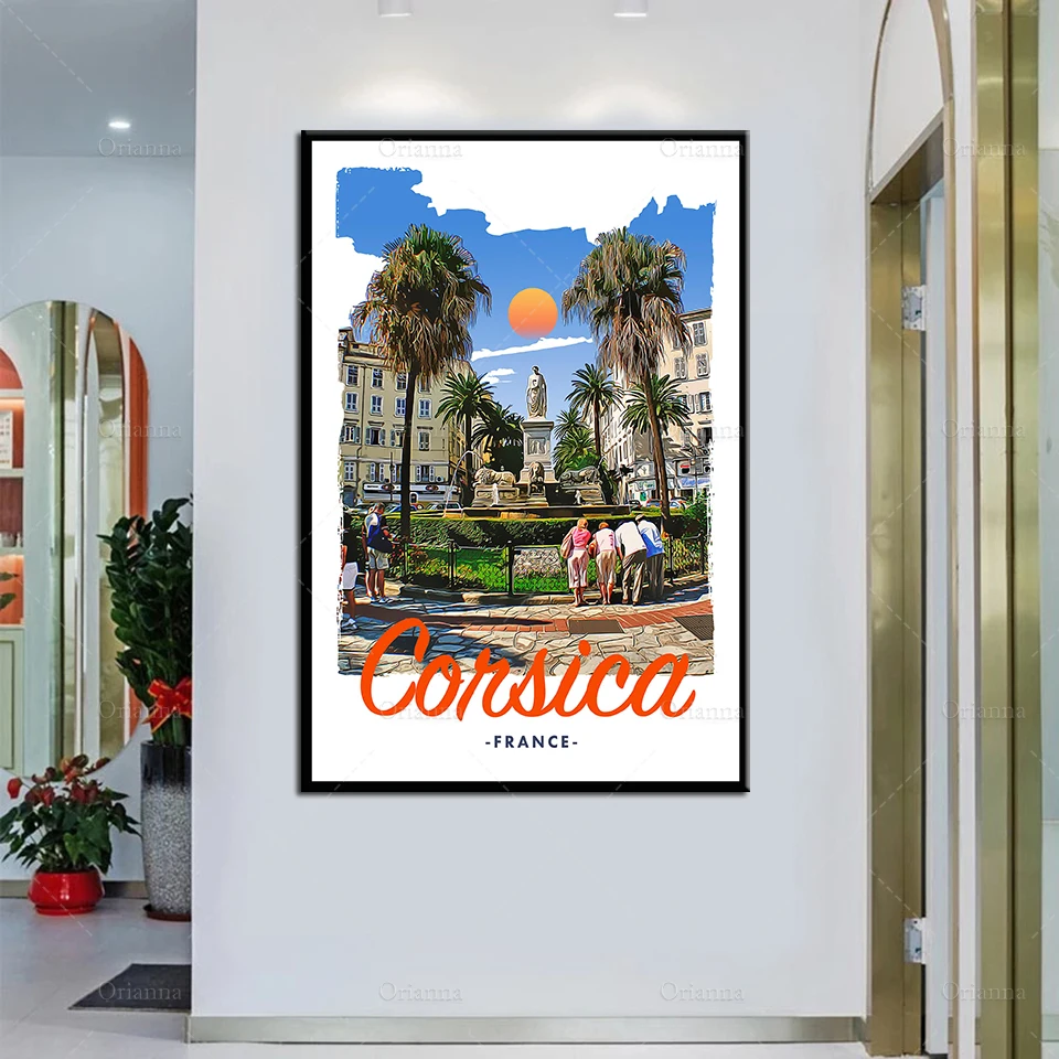 

Retro Vintage Style Travel Poster Corsica France Oil Painting Posters and Prints on Canvas Wall Art Modular Pictures Home Decor