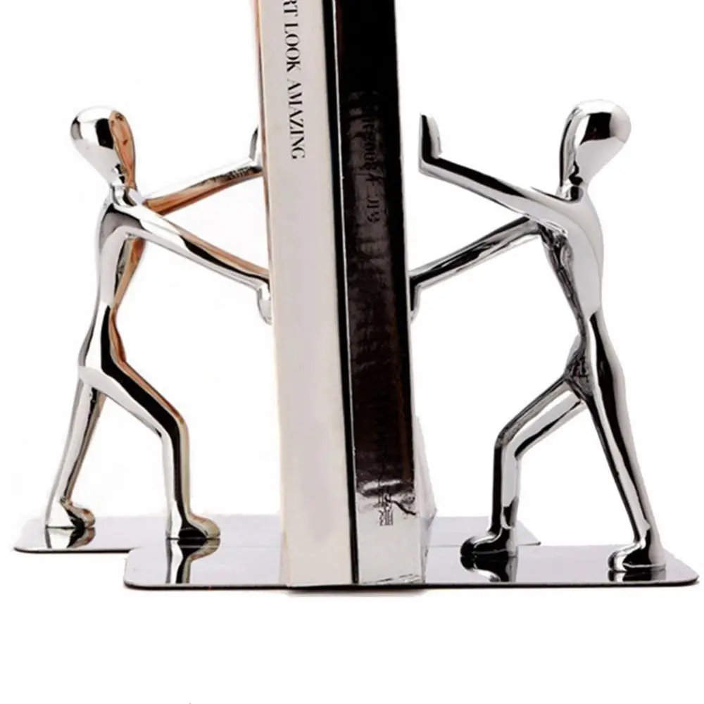 Book Stand 2Pcs Lovely Kung Fu Figurine Hand Push Office Bookends Desk Organizer Holder Home Shelf