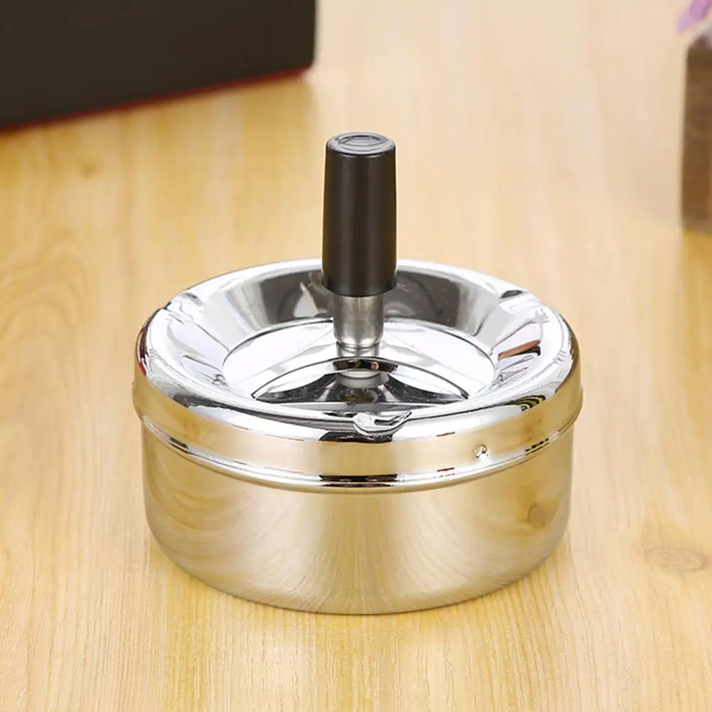 Creative Stainless Steel Windproof Rotation Lid Home Hotel Ashtray Smoker Gift Windproof Stylish Design Durable Convenient