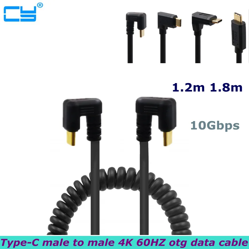 High-Quality Curved USB3.1 Type-C M10Gbps for Mobile Phones Macbook Pro/ Airale-to-Male Spring Retractable Cable 4K @60Hz 1.8m