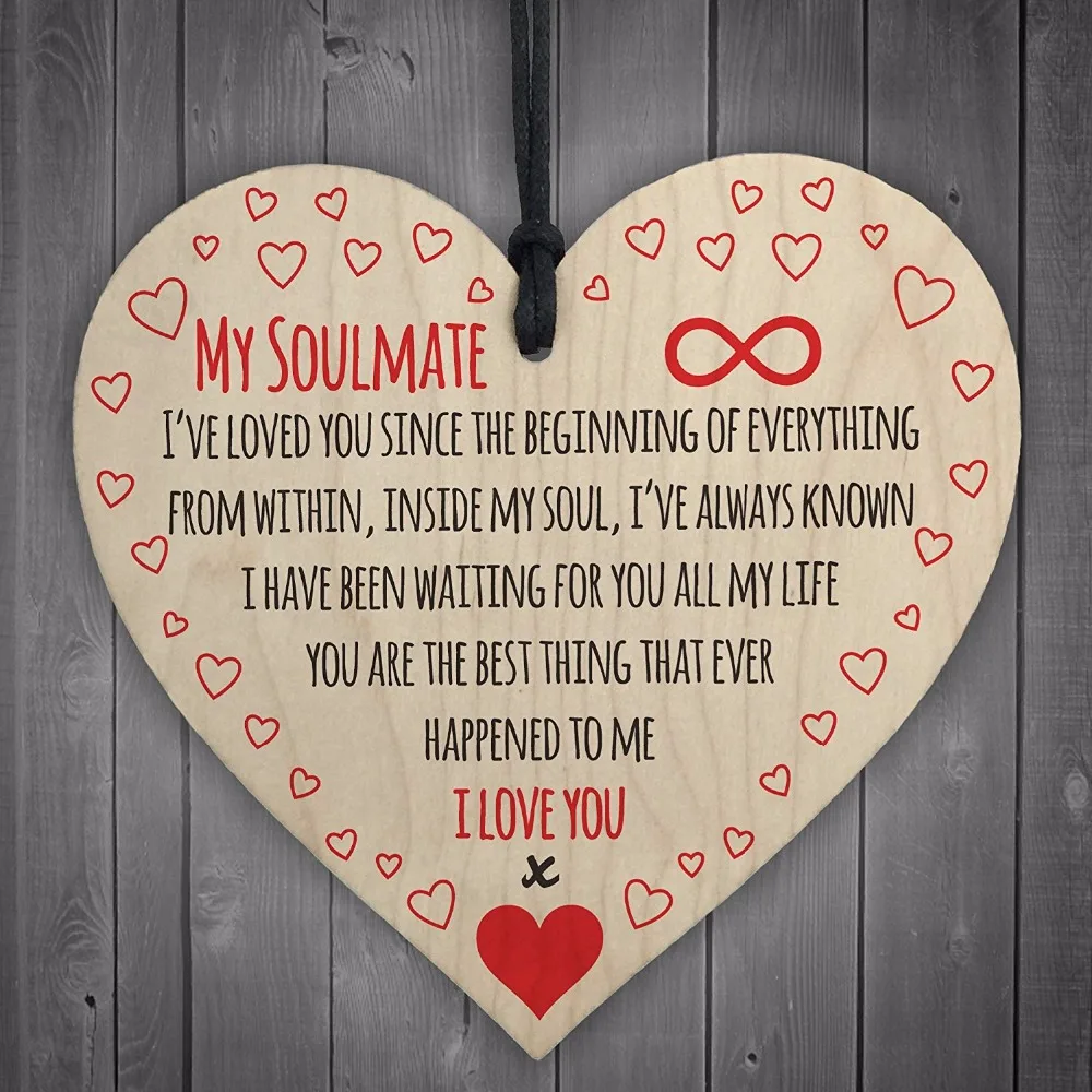 

(My Soulmate I Love You ) Wooden Heart Wood Craft plaque sign Special Christmas Home DIY Tree Decoration Affection Small Pendant