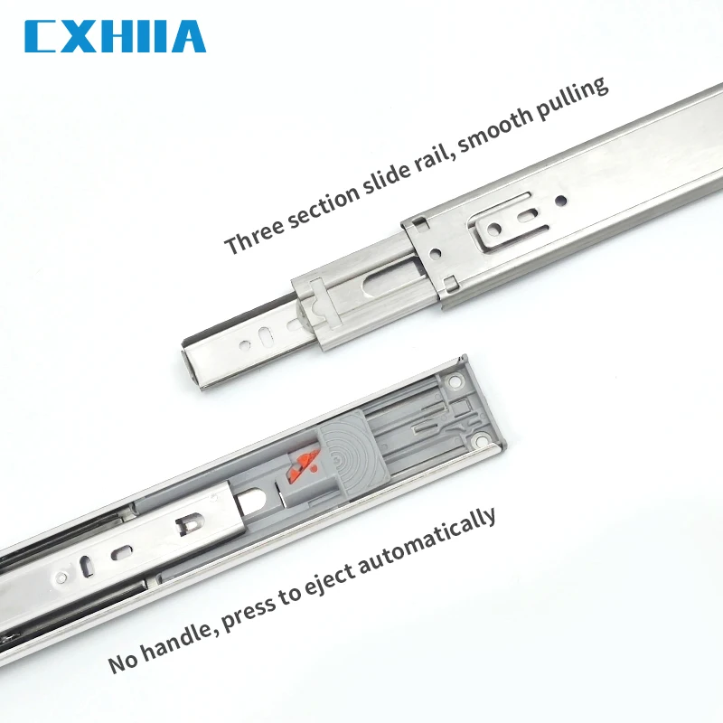 Cxhia 10-20 Inch Rvs Mute Lade Schuif Rail Drie-Sectie Buffer Track Rebound Demping