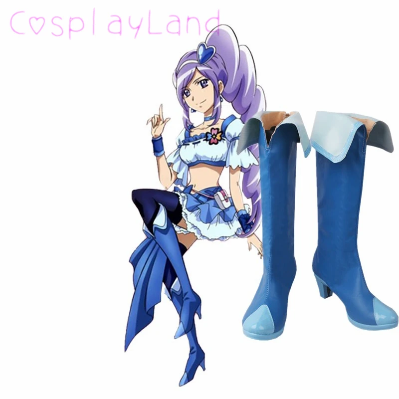 

Fresh Pretty Cure Miki Aono Cosplay Boots High Heel Shoes Blue Leather Shoes Comic-Con Cosplay Accessories Halloween Party Shoes