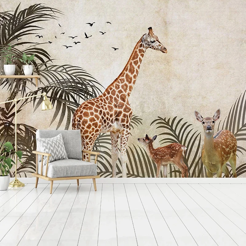 Custom Self-Adhesive Wallpaper 3D Tropical Plants Animal Photo Wall Mural Living Room TV Bedroom Background Sticker Papel Tapiz