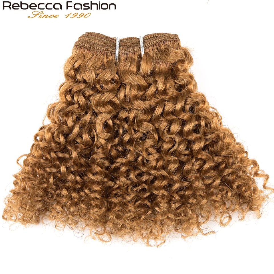 Rebecca-Curto Curly Hair Bundles com Fecho, Remy Cabelo Humano, Tecer 5 Pacotes com Fecho, Duplo Desenhado, 27, 99g, P4, 27, 6 Pcs, 7-7.5"