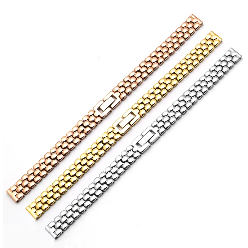 PEIYI 6 8 10 12 14mm Stainless steel watchband silver golden bracelet Replacement strap for size dial lady's fashion watch chain