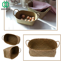 3pcs Rattan Storage Basket Handmade Wicker Picnic Bread Baskets Sundries Organizer Desktop Home Decorative Storage Box