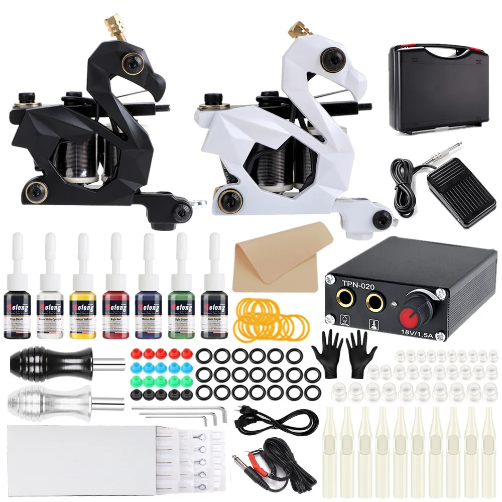 Professional tattoo machine coil tattoo machine suit beginners a full set of secant fog double machine tattoo equipment