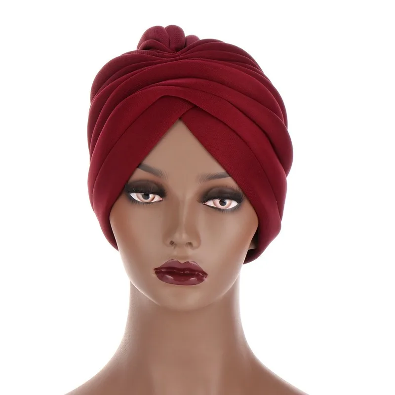 Hot New Headwraps Hats for Women Solid Twist Ruffle Cotton Caps Chemo Beanies Turban Headwear Hats