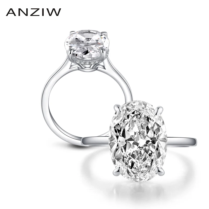 

ANZIW 925 Sterling Silver Engagement Rings for Women 5ct Oval Solitiare Halo Rings Lover Jewelry bague femme argent squillare