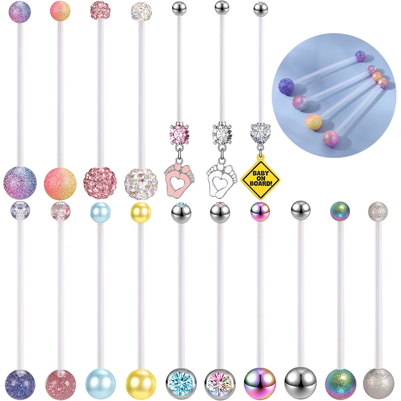 AOEDEJ 14G Acrylic Pregnant Belly Button Ring Flexible Navel Piercing Comfortable Pregnant Women Crystal Sexy Body Piercing