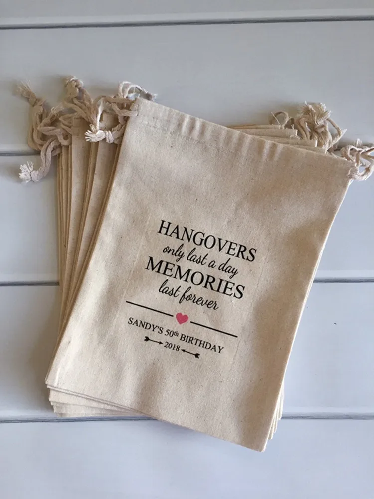 Set of 10 personalize Bachelorette or Birthday Party Survival Kit Favor Bags - Hangovers Only Last a Day, Memories Last Forever