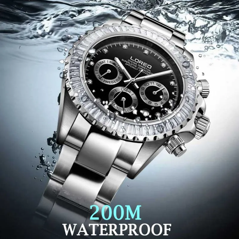 LOREO 200m Waterproof Diving Watches for Man High Quality Mechanical Wristwatches Sapphire Luminous Screw Crown Automatic Watch