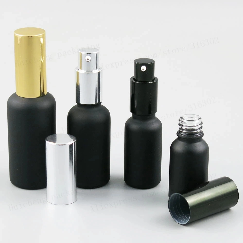 12 adet 100ml 50ml 30ml 20ml 15ml 10ml Mat Siyah Cam Parfüm Şişesi Atomizer Koku Kapları