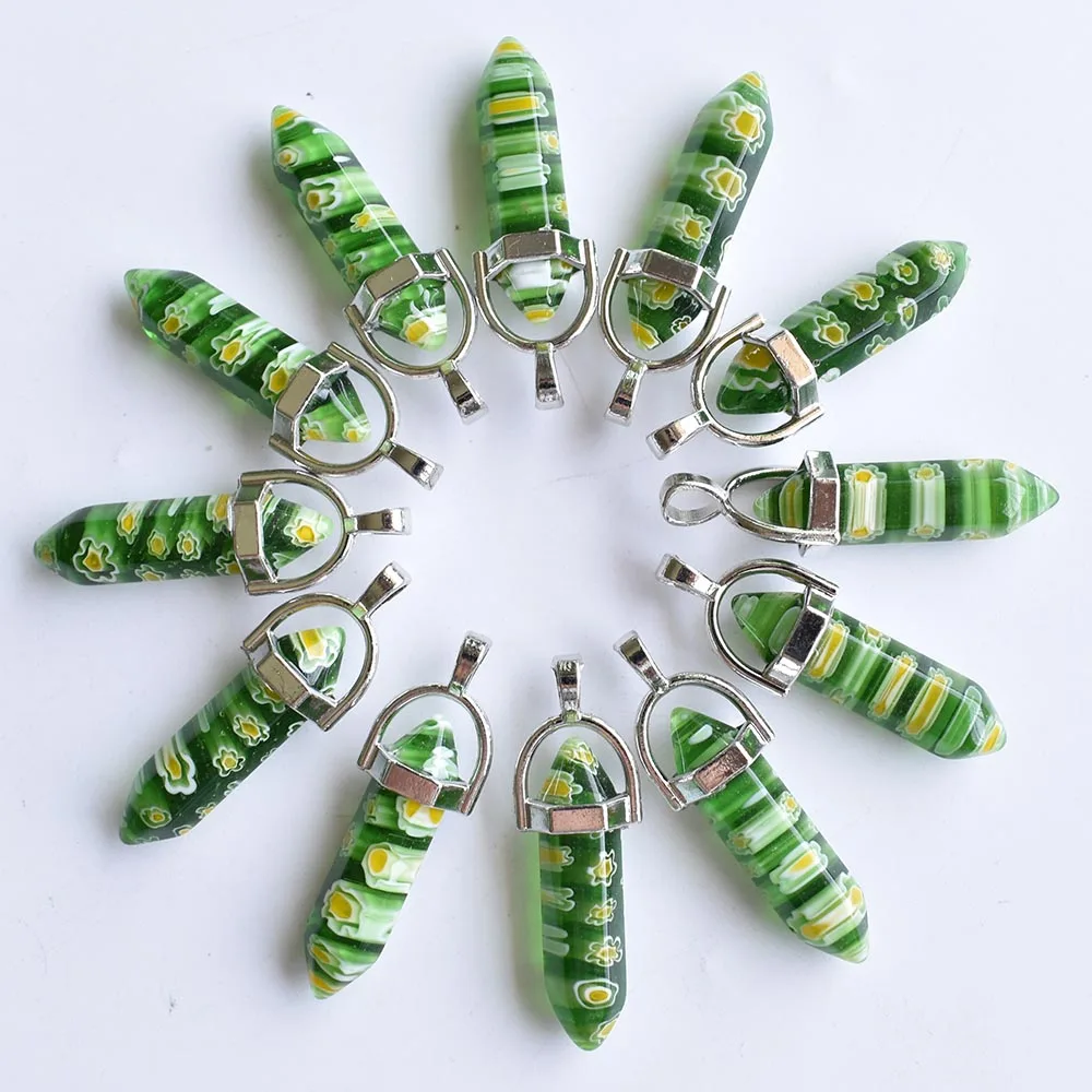 Großhandel 24 Stück/Set Farbige Glasblumen Sechseckige Säulenperlen Halsketten-Anhänger für Damen Modeschmuck Kostenloser Versand – Detail 6