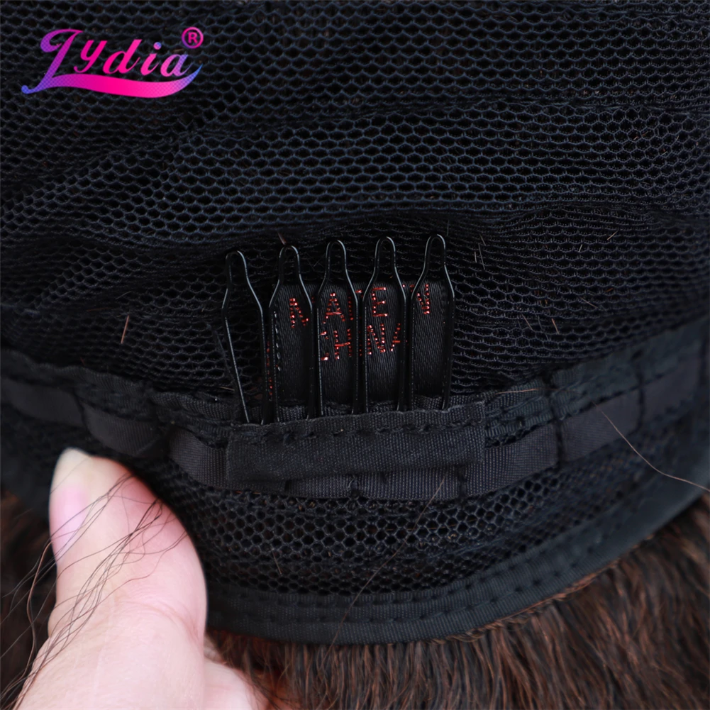 Lydia Long Wave U Teil schwarze Farbe Haar Perücke hitze beständige synthetische 22 Zoll für Frauen Damen lockige 60cm tägliche Perücken – Detail 11