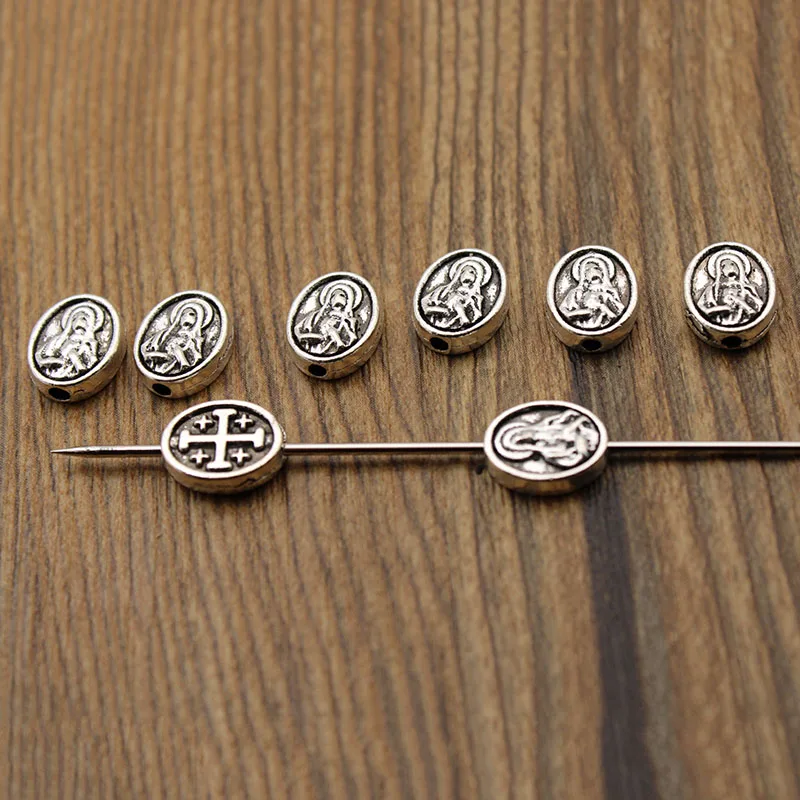 30pcs Small Hole 2mm Tibetan Silver Blessed Virgin Mary Spacer Beads Metal Loose Beads for DIY Bracelet Jewelry Craft Making