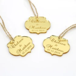 30 pçs personalizado gravado espelho dourado acrílico etiqueta de nome do casamento garrafa etiqueta festa personalizada chá de fraldas boutique caixa decoração