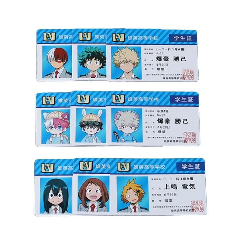 Anime Periférico Meu herói Academia PVC Student ID Card, Cartão Food School, 1Pc