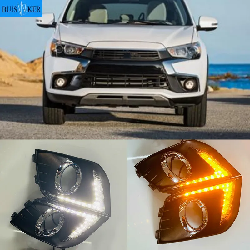 

For Mitsubishi Outlander Sport ASX RVR 2016 2017 2018 2019 DRL Fog lamp cover with yellow signal LED Daytime Running Lights