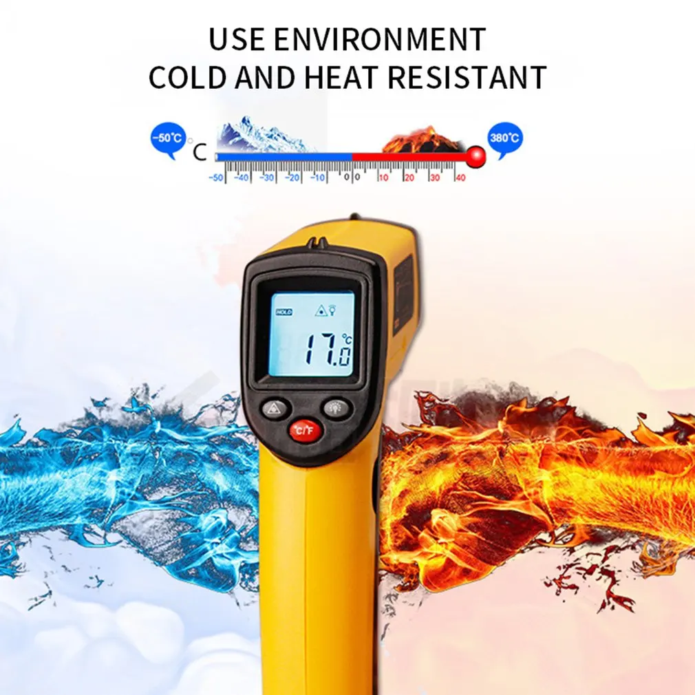 -50~380 Degree Handheld Pyrometer Digital Infrared Thermometer Non-Contact Laser LCD Display IR Temperature Gun Instruments