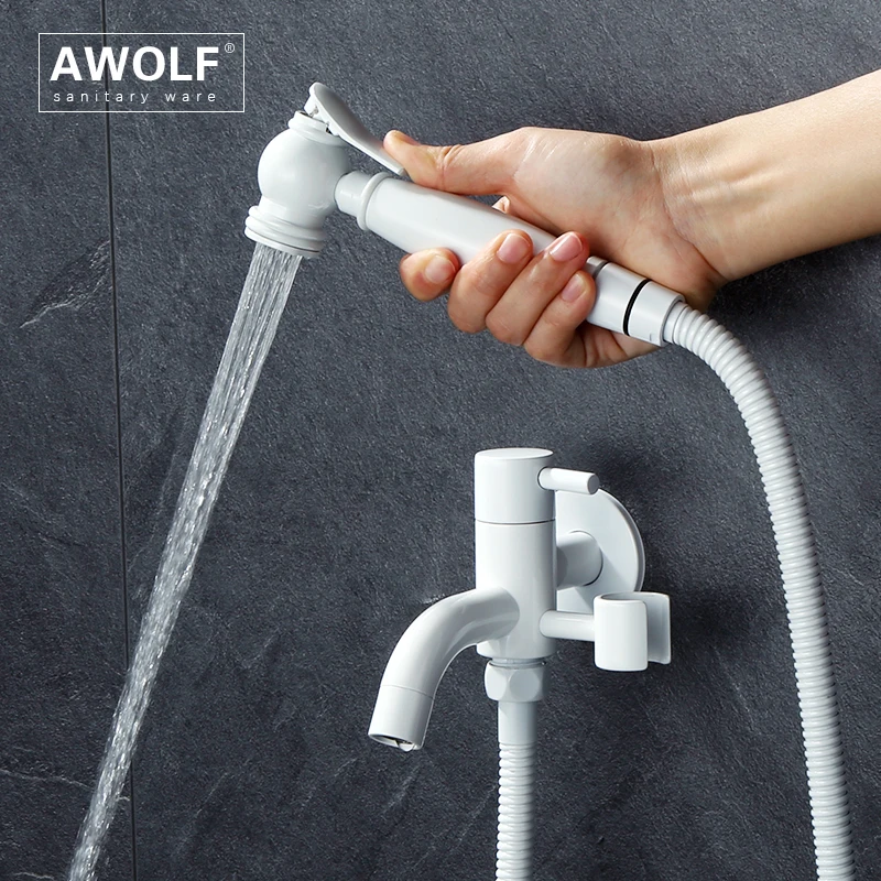 

Awolf White Bidet Faucet Handheld Toilet Bidet Sprayer Set Solid Brass Shattaf Douche Kit Shower Toilet Washer Spout AP2300