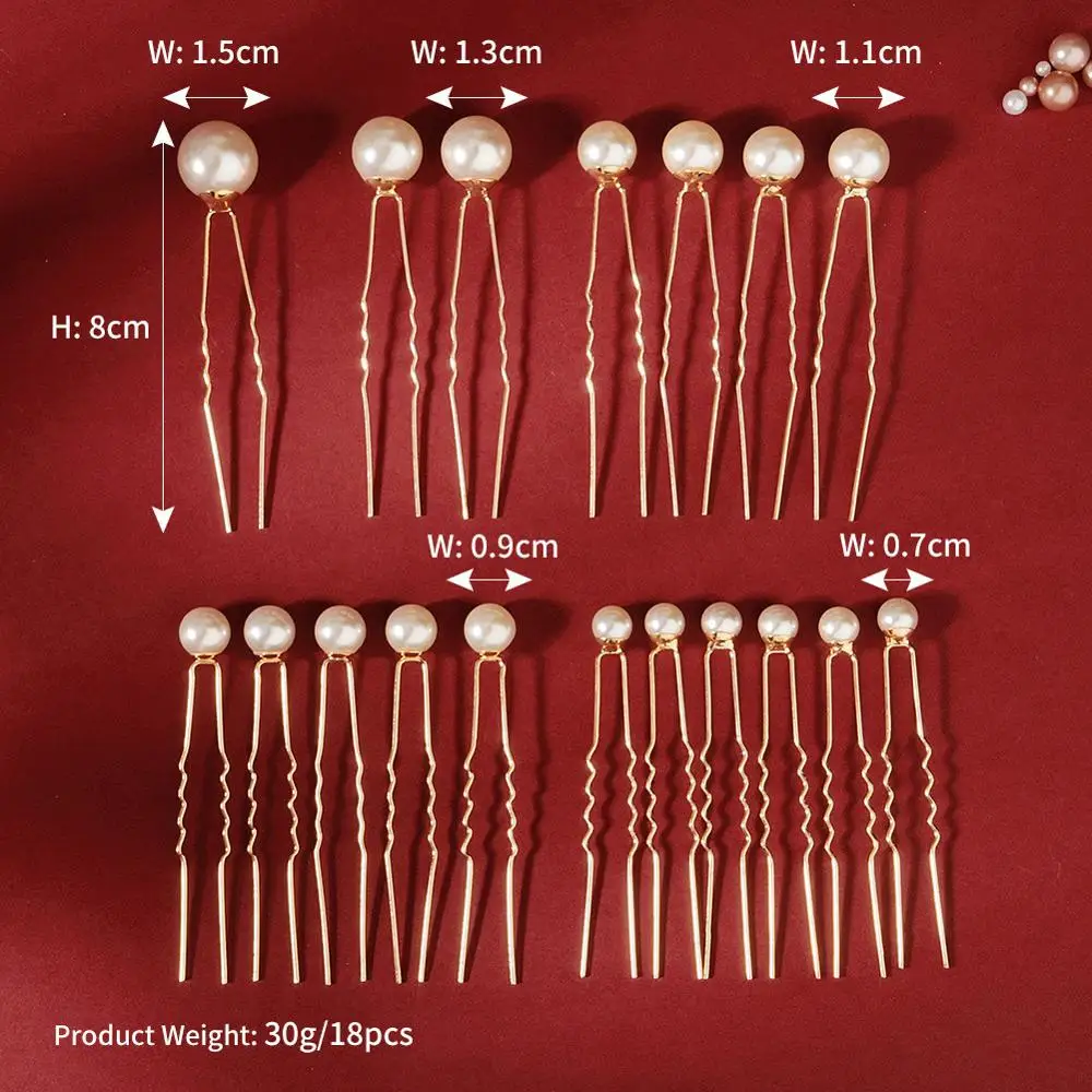 women's hairpin 18 pieces of pearl U-shaped hairpin wedding accessories bridal headdress ladies daily hair jewelry