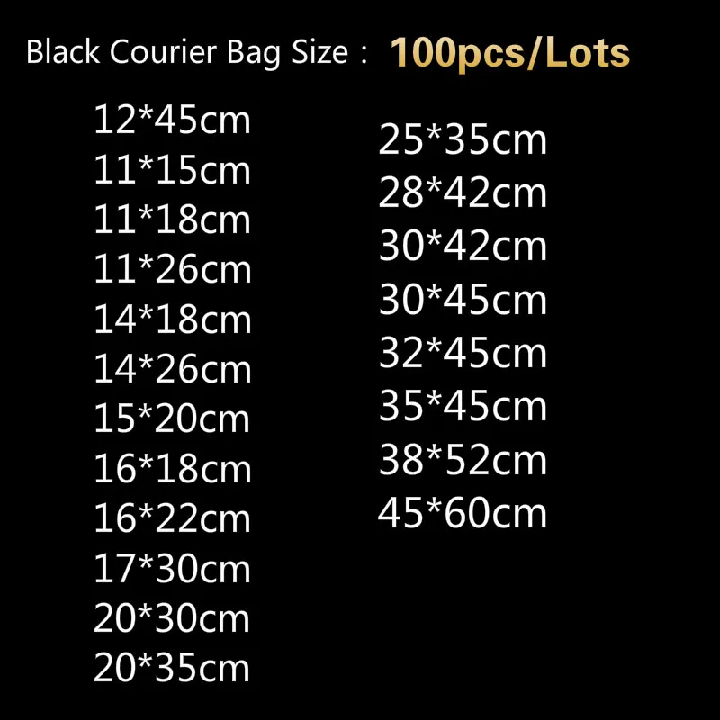 100pcs Black Courier Bags Smooth New PE Plastic Poly Storage Bag Envelope Mailing Bags Self Adhesive Seal Plastic Pouch