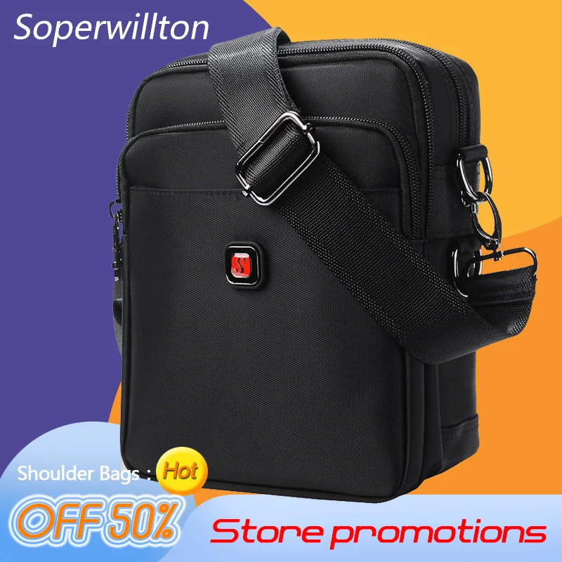 Soperwillton Brand Men Crossbody Bag Classic Shoulder Bags Black Oxford Waterproof Zipper Casual Solid Versatile Messenger #1054