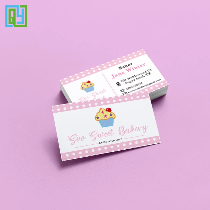 Free Shipping 100 Pcs Custom Sweet Cupcake Bakery Pink Dot Business Cards  54x90mm