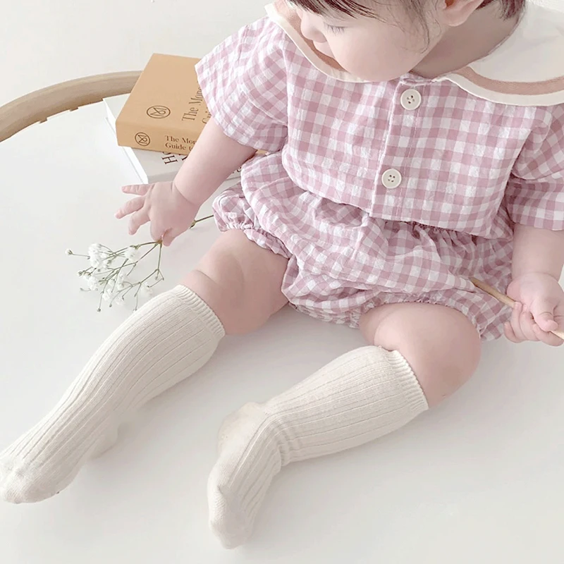 Baby Clothes Plaid tees and Cotton Bloomer 2Pcs Sets Trun-down Collar Toddler Suit Korean Infant Outfits