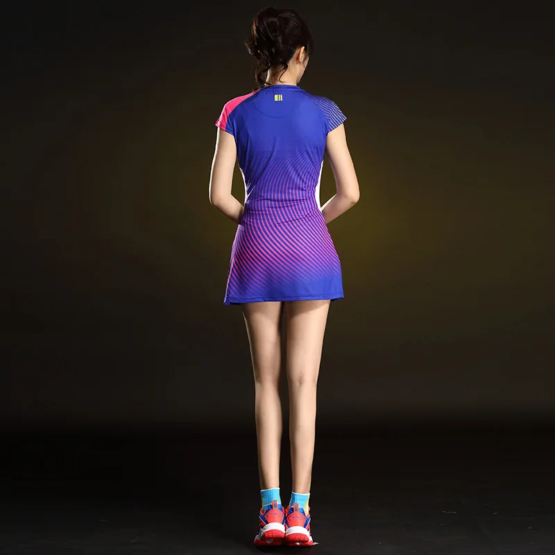 Badminton vestido de manga curta secagem rápida tênis esportes vestido feminino badminton treino roupas com shorts de segurança