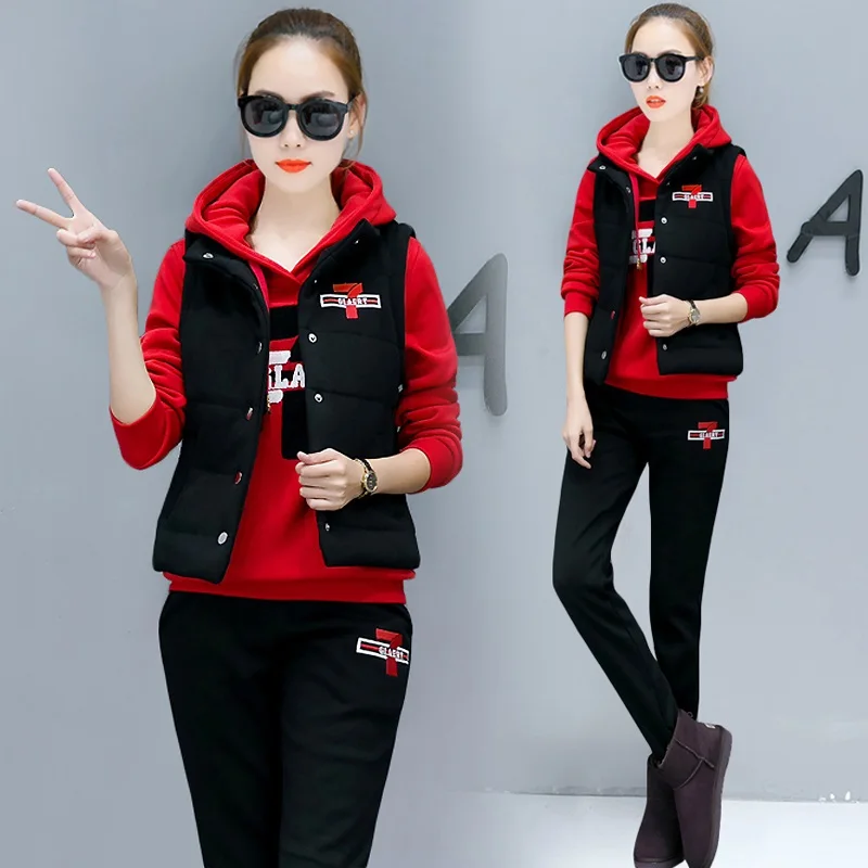 Autumn and winter new Fashion women suit women\'s tracksuits casual set with a hood fleece sweatshirt three pieces set