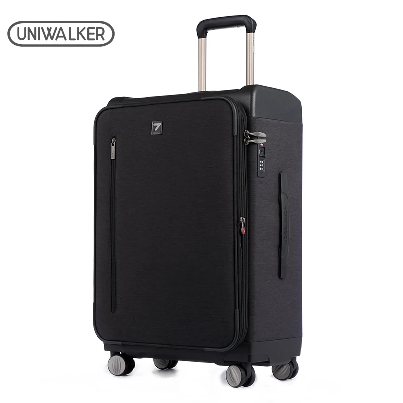 Uniwalker Newest Design Soft & Hard Shell Travel Luggage Hand Lightweight Cabin Size Kids Black Rolling Suitcase Luggage Bag