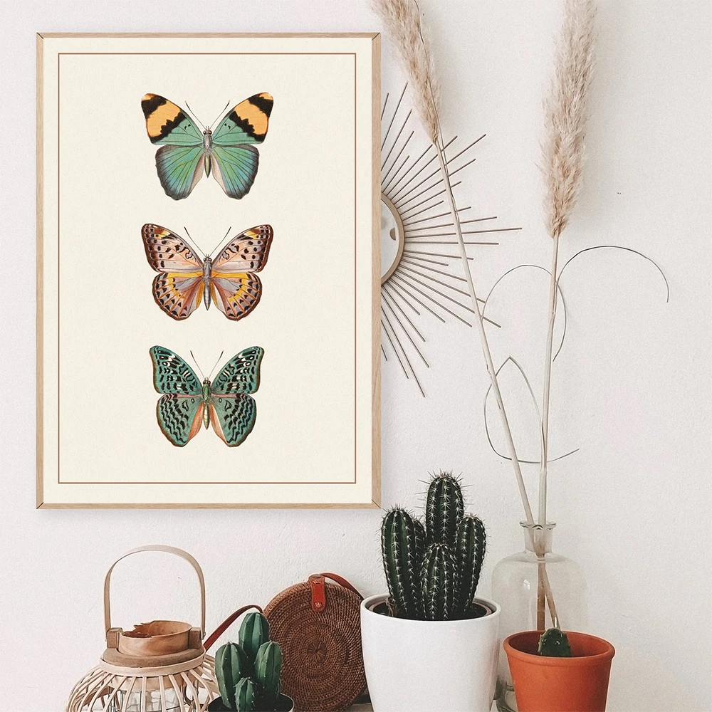 Beige Sepia Modern Victorian Butterfly Vintage Poster Prints Insect Education Wall Art Canvas Painting Picture Kids Room Home De