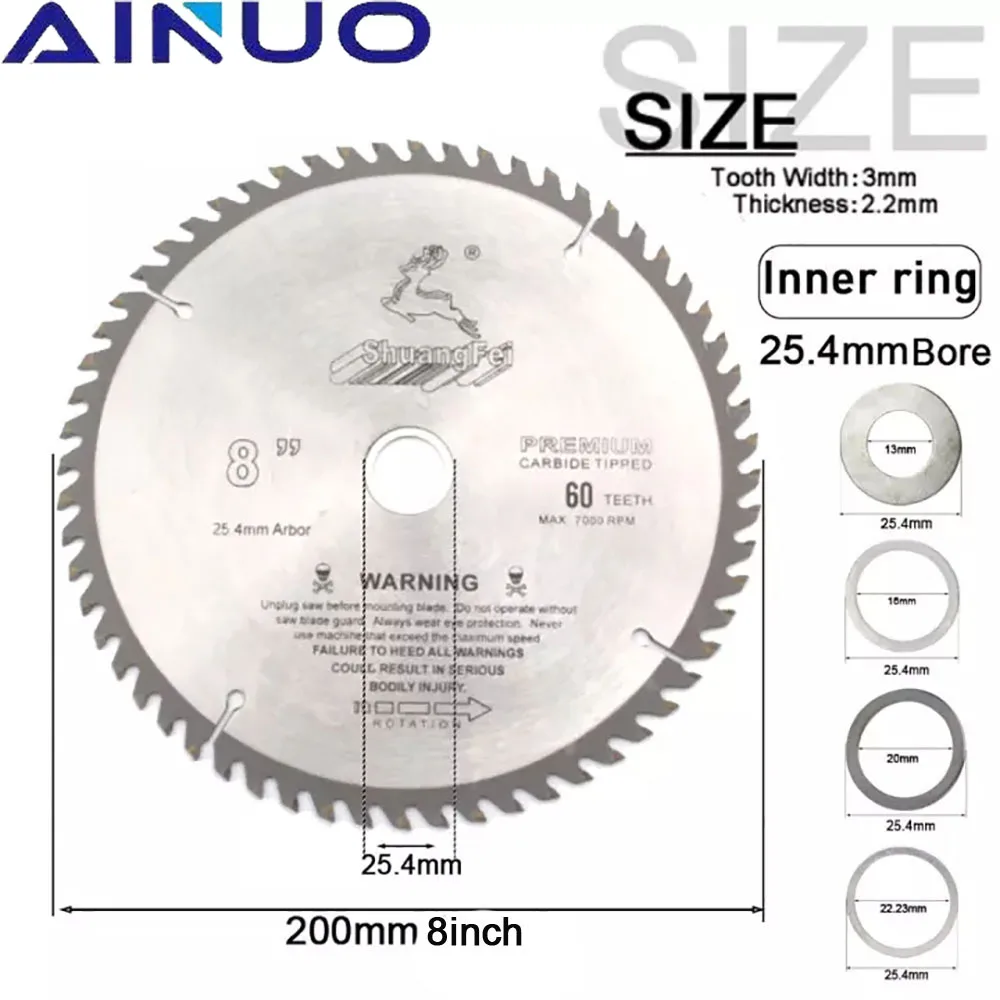 8 "200Mm Carbide Circular Saw Blade 40/60Teeth Cutting Disc TCT Woodworking Tool untuk Metal Aluminium