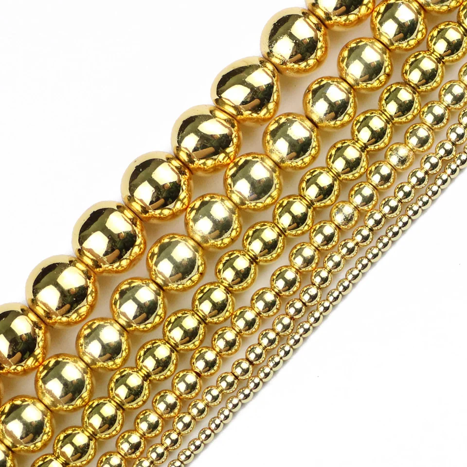 Gelbgold Farbe runder Hämatit 2/3/4/6/8/10mm Naturstein Abstand halter lose Perlen für Schmuck Armbänder machen DIY Zubehör