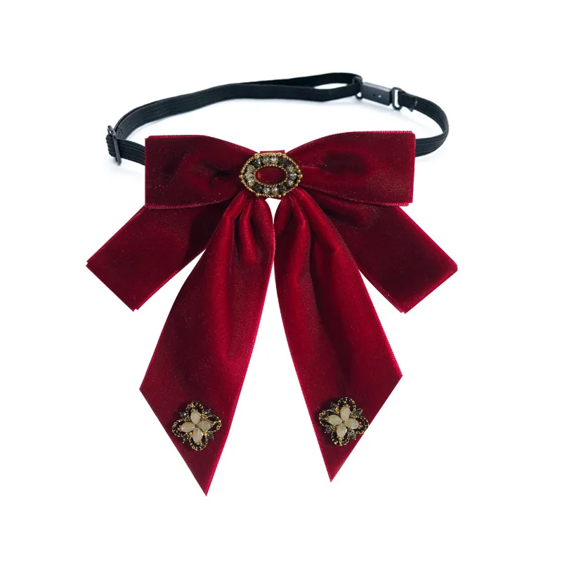Retro Samt Fliege Brosche Pins Stoff Blume Strass Krawatte Weibliche Hemd Kragen Luxulty Schmuck für Frauen Zubehör – Detail 2