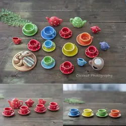 Coconut Newborn Photography Props Baby mini cute color Christmas red polka dot photography props cup saucer tea set