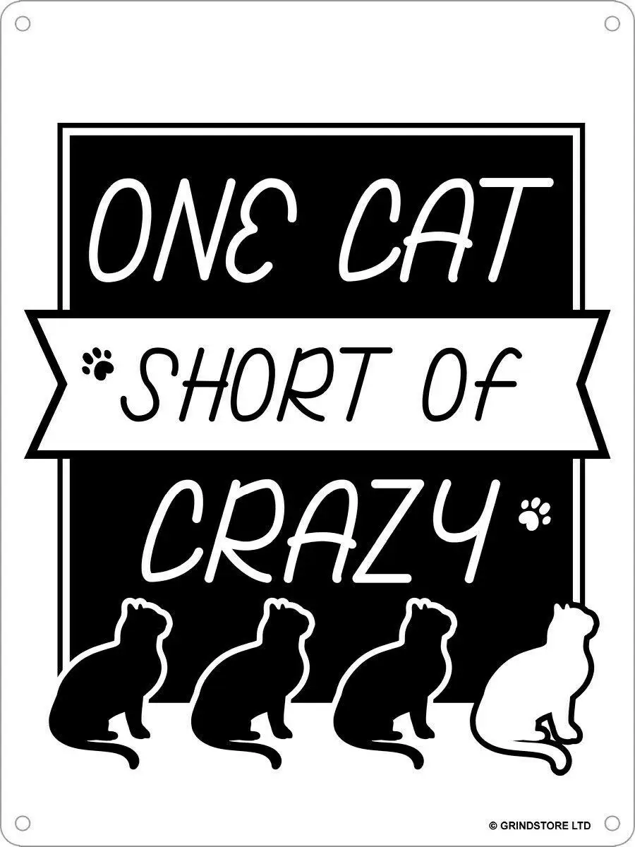 Mini  One Cat Short of Crazy Retro Wall Home Bar Pub Vintage Cafe Decor, 8x12 Inch